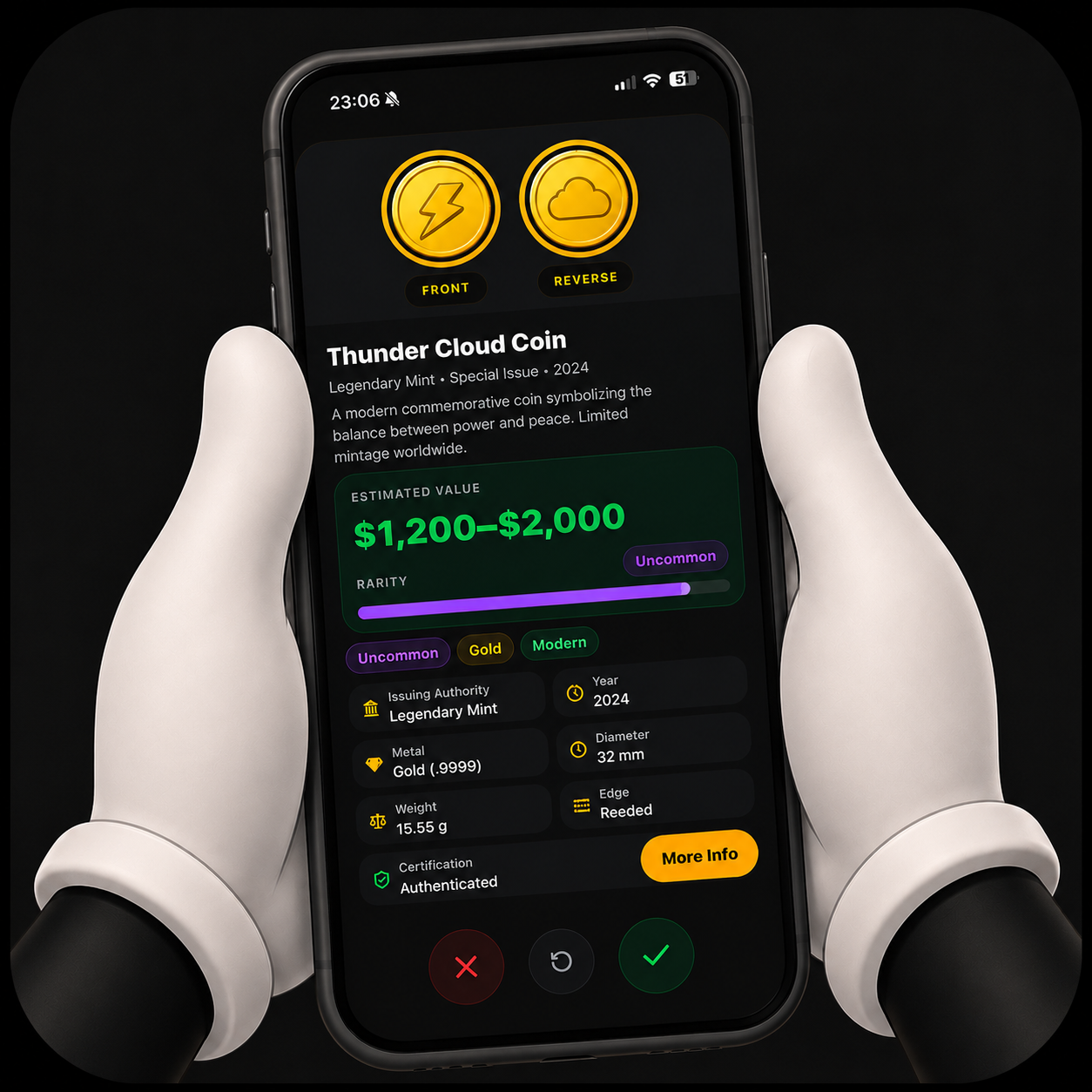 Nummio coin result with collectible details